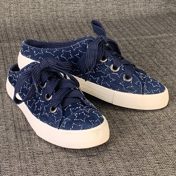 Rocket Dog Mule Slip on Sneakers - Womens 8.5 - navy blue canvas stars wide lace - Picture 1 of 10
